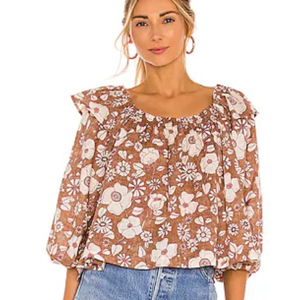 Free People size Small Miss Daisy smocked vintage floral print top
